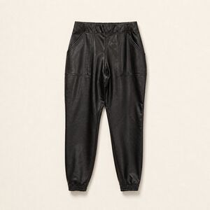 SPANX Women's Faux Leather Jogger Pants Black Medium Pull On Elastic Cuff